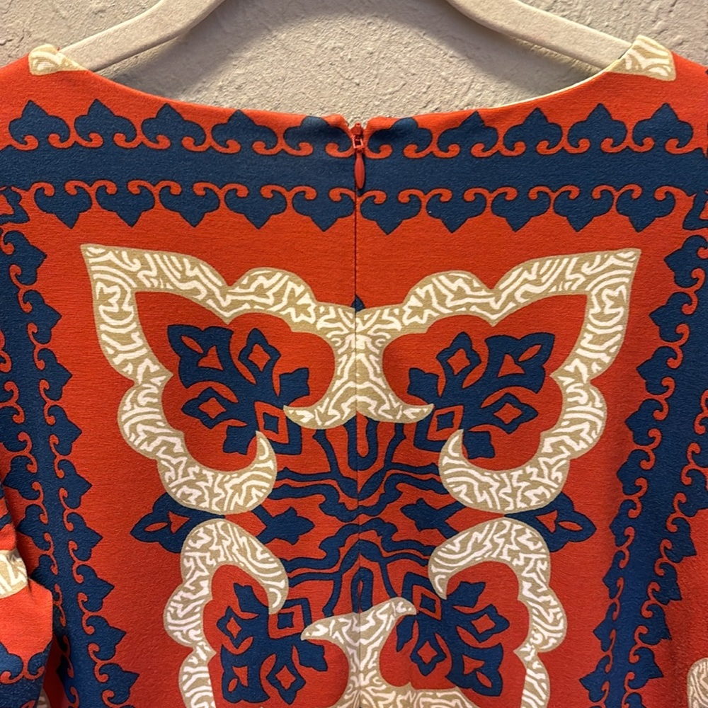 J. McLAUGHLIN Devon Dress 3/4 Sleeves Red (Orange) Navy Women’s Sz Small - Picture 8 of 9